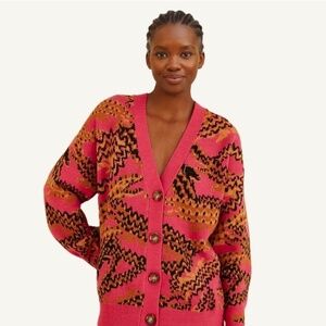 FARM Rio CROCO Vibrant Pink and Black Cardigan XL